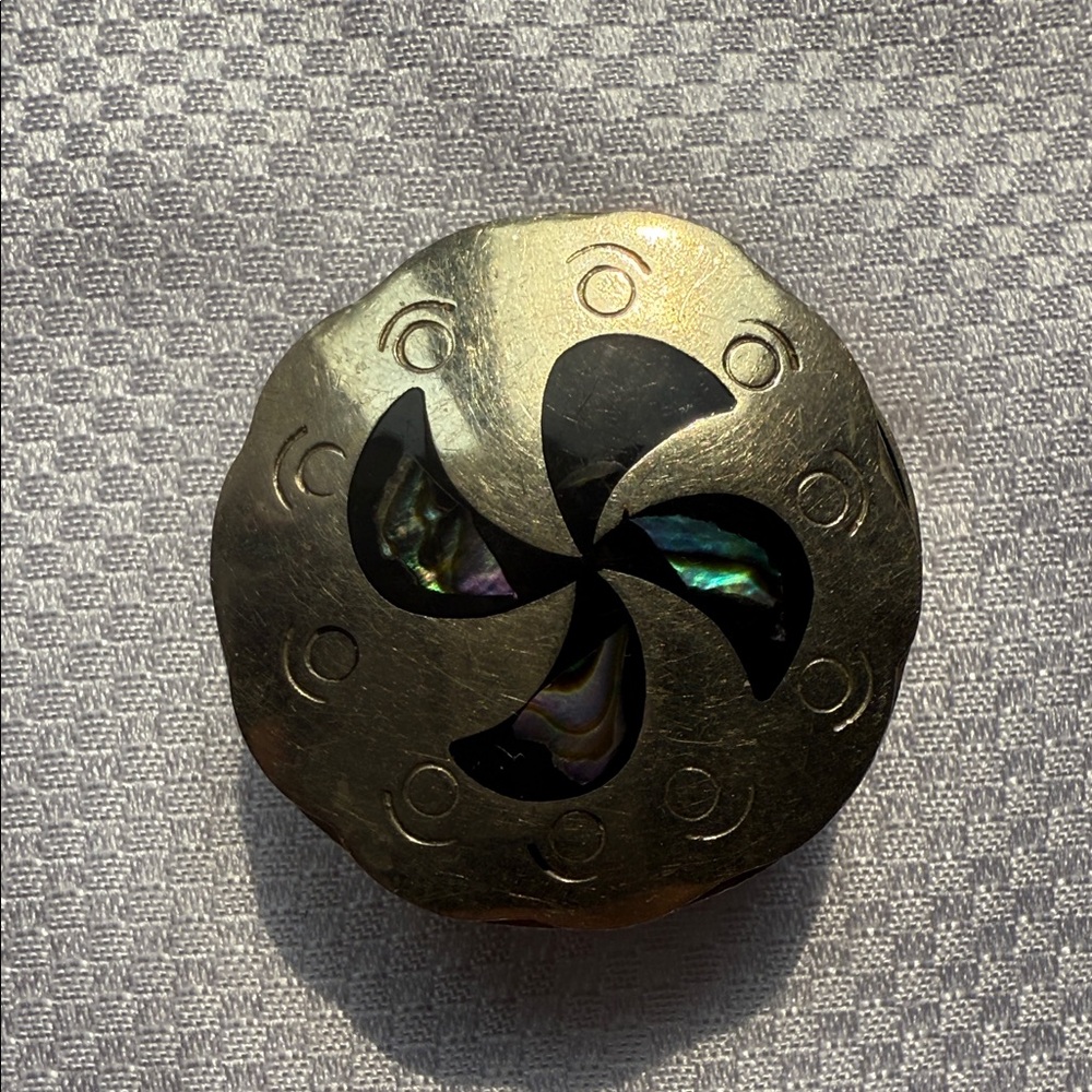 Vintage Alpaca Mexican Silver & Abalone Shell Pill Box